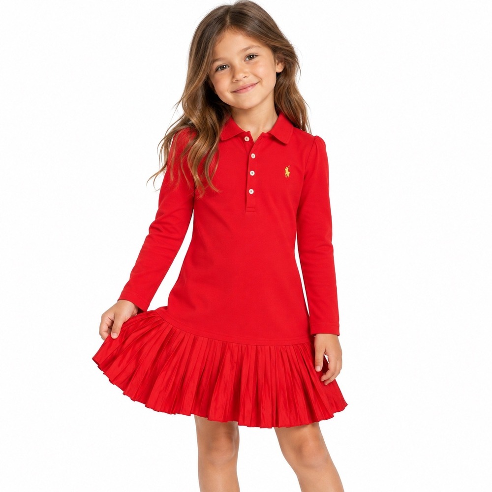 Polo Ralph Lauren Pleated Polo Dress Preppy Classic M(8-10) Red